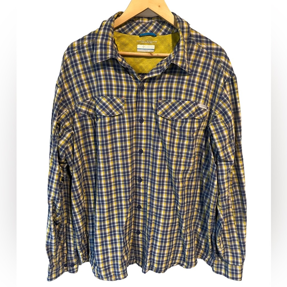 Columbia Mens Blue And Yellow Long Sleeve Outdoorsman Button Down Shirt, XXL